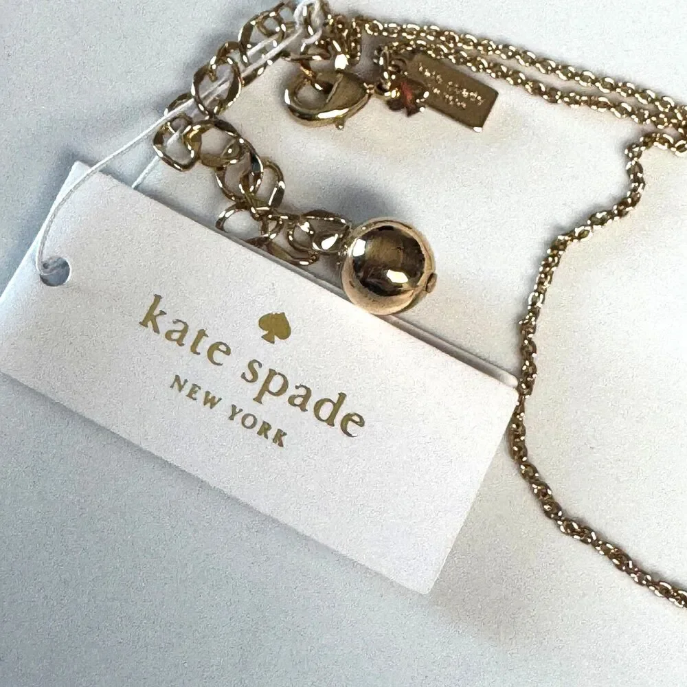 Kate Spade New York Basket Pave Pendant Necklace Gold Tone Red Stone NEW Retired